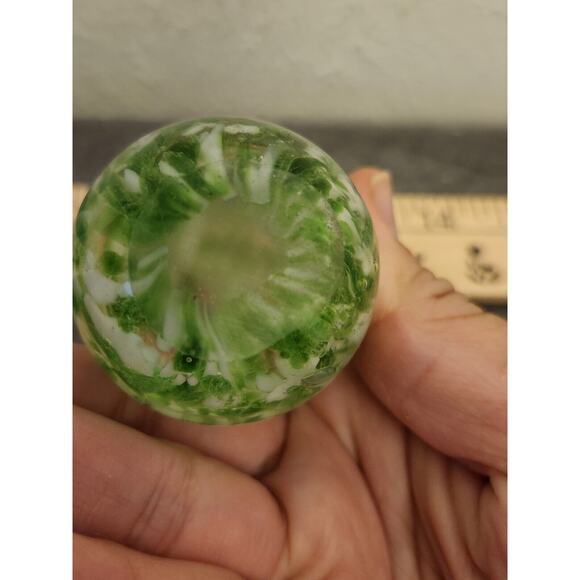 2 Hand‎ Blown Round Glass Paperweight with Yellow Orange Flowers Green Egg - Picture 13 of 13